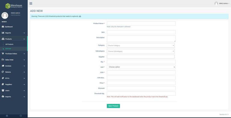WMS Add Products